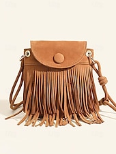 levne Tašky přes rameno-Dámské Crossbody kabelka Taška přes rameno Kbelík Bag Hobo taška PU kůže Denní Dovolená Plážové Třásně Lehká váha Pevná barva Černá Hnědá