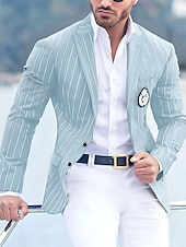 preiswerte Herrenblazer-Herren Abschlußfeier Abendkleidung Blazer Geschäft Formeller Abend Hochzeitsfeier Nur oben Mode Lässig Sommer Frühling &amp; Herbst Polyester Streifen Tasche Lässig / Alltäglich Einreihig Blazer Schwarz