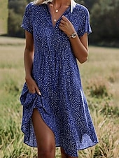 economico Abiti a camicia-mini abito da donna a pois con volant e orlo a camicia, casual, quotidiano, manica corta, estivo