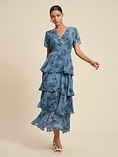 ieftine rochie casual cu imprimeu-rochie de nunta dama rochie florala rochie de vara rochie lunga rochie maxi albastru maneca scurta flori flori/plante decolteu in v talie elastica imprimare primavara &amp;amp; vara decolteu in v-fata