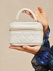 levne Kabelky a tote tašky-Dámské Kabelky do ruky Večerní kabelka Box Bag PU kůže Párty Dovolená Svatebnívečírek Zip Řetízek Lehká váha Multi Carry Pevná barva Kostky Černá Bílá Růžová
