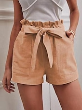preiswerte Shorts aus Baumwollleinen-Damen Shorts aus Baumwollleinen Shorts Mode Kurz Einfach Seitentaschen Atmungsaktivität Bequem Unelastisch Alltagstauglich Weiß Rote Marinenblau Khaki Sommer Normale Passform