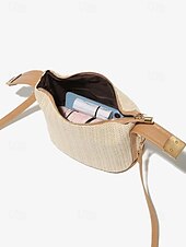 voordelige Handtas &amp; Draagtassen-Dames Handtas Schoudertas Doos Zak Strozak Stro Feestdagen Strand Reizen Gesp Ketting Lichtgewicht Multi-dragen Effen Kleur Bruin Beige
