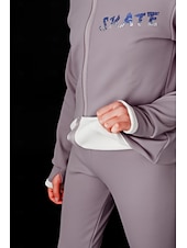 abordables Roupa de Treino de Patinação Artística-Figure Skating Fleece Jacket Figure Skating Pants Figure Skating Jacket with Pants Women's Girls' Ice Skating Jacket Tights Outfits Black Dusty Rose Light Purple Patchwork Thumbhole Spandex Stretchy