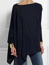 cheap Plain tee-T shirt Tee Women&#039;s Darkblue Black White Solid / Plain Color Patchwork Irregular Hem Street Date Daily Classic Round Neck Regular Fit S