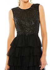 abordables Robes pour invitées de mariage-Robe Invitée de Mariage A-Ligne Élégante Robe Formelle Soirée Fête Longueur Maxi Sans Manches Col Bijou Automne Invitée de Mariage Tulle avec Frange 2025