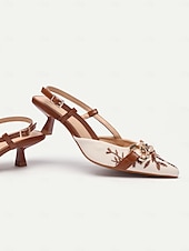 billiga Formell-Dam Klackar Heeled Mules Semester Fest Arbete Blommig Broderad Stilettklack Spetsig tå Elegant bohemliv Mode Denim Imitationsläder Loafers Svart Silver Brun