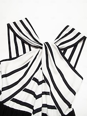 economico Abiti per le feste-chiffon nero&amp;amp;abito lungo senza maniche con elastico in vita a righe in raso e collo annodato per feste/invitati a nozze per stupire 2024