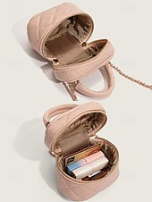 levne Kabelky a tote tašky-Dámské Kabelky do ruky Večerní kabelka Box Bag PU kůže Párty Dovolená Svatebnívečírek Zip Řetízek Lehká váha Multi Carry Pevná barva Kostky Černá Bílá Růžová