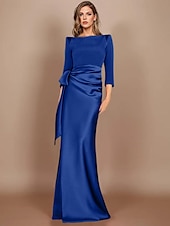 billiga Bröllopsgästklänningar-sheath bröllopsgäst klänningar elegant klänning black tie golvlängd lång ärm cowl-hals bälte/ribbong satäng med rosett/rosetter