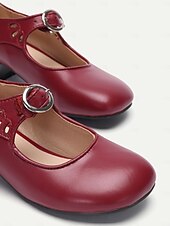 olcso Block Heels-női bordó mary jane pumpák - klasszikus alacsony sarkú ruhacipő