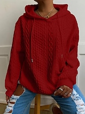 baratos Moletons e Sweatshirts Texturizados-moletom feminino com capuz moletom pulôver casual liso casual com capuz manga comprida preto branco vermelho azul outono&amp;amp; inverno