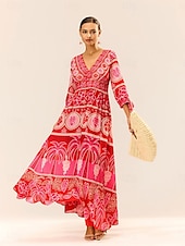 cheap Vacation Dresses-Women&#039;s Graphic Tiered Bow V Neck Puff Sleeve Maxi Dress Elegant Stylish Vacation 3/4 Length Sleeve Summer