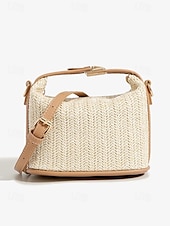 voordelige Handtas &amp; Draagtassen-Dames Handtas Schoudertas Doos Zak Strozak Stro Feestdagen Strand Reizen Gesp Ketting Lichtgewicht Multi-dragen Effen Kleur Bruin Beige