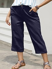 baratos Calça-Mulheres calções capri Casual Diário Comprimento da panturrilha Tecido Bolsos laterais Respirabilidade Confortável Sem Elasticidade Final de semana Azul Cáqui Cinzento Verão Normal