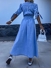 preiswerte Blumenkleider-Damen Jeanskleider blusenkleid Maxikleid B¨¹ro Urlaub Denim Basic Modern V Ausschnitt Taste Halbe Ärmel Sommer Frühling Regular Fit Glatt