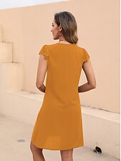 billiga Damklänningar-Dam Svart klänning Mini klänning Broderad Cocktailfest Datum Semester Ledigt Boho V-hals Kortärmad Fjäril Svart Vit Orange Färg