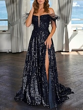 abordables NOIR-Robe de soirée A-Line élégante Robe de mariée formelle longueur de sol sans manches décolleté en V ornée de sequins avec perles robe de masquerade 2025