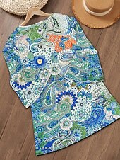 preiswerte Boho Kleider-Damen Minikleid Halbformelles Kleid Minikleid Sommerkleid A Linie Kleid Stilvoll Rüschenärmel Ausgestellter Ärmel Urlaub Normale Passform Paisley-Muster Dreiviertelarm V Ausschnitt Magenta Hellgrün
