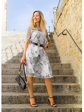 cheap Casual Dress-Women&#039;s Elegant Chiffon Dress Floral Mesh Print Crew Neck Midi Dress Daily Vacation Short Sleeve Summer Spring