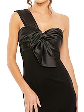 abordables Robes pour invitées de mariage-Robe de mariage invitée colonne  colonne Noire élégante Robe formelle Longueur au sol Sans manches Épaule dénudée Crêpe extensible avec nœud(s) 2025