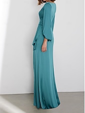 economico Abiti da sposa-Abiti da invitata al matrimonio A-Line abito elegante formale black tie lunghezza del pavimento maniche lunghe collo a V charmeuse con arricciato