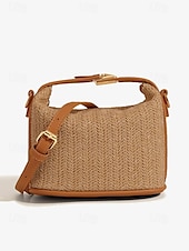 voordelige Handtas &amp; Draagtassen-Dames Handtas Schoudertas Doos Zak Strozak Stro Feestdagen Strand Reizen Gesp Ketting Lichtgewicht Multi-dragen Effen Kleur Bruin Beige