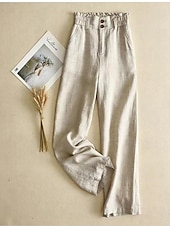 cheap Pants-Women&#039;s Cotton Linen Pants Pants Trousers Fashion Long Plain Side Pockets Breathability Comfortable Inelastic Casual Daily Black White Beige Spring &amp; Summer Regular Fit