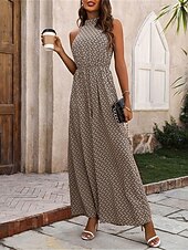 olcso nyaralás jumpsuit-Női Szabályos Jumpsuitek Utcai sikk Mértani Ujjatlan Állógallér Zseb Nyomtatott Utca Napi Normál Sárgabarack Nyár