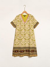 cheap Print Casual Dress-Chiffon Geometric Boho V Neck Short Sleeve Mini Dress