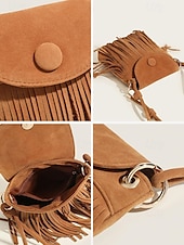 levne Tašky přes rameno-Dámské Crossbody kabelka Taška přes rameno Kbelík Bag Hobo taška PU kůže Denní Dovolená Plážové Třásně Lehká váha Pevná barva Černá Hnědá