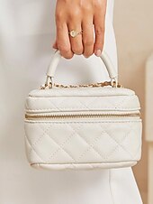 levne Kabelky a tote tašky-Dámské Kabelky do ruky Večerní kabelka Box Bag PU kůže Párty Dovolená Svatebnívečírek Zip Řetízek Lehká váha Multi Carry Pevná barva Kostky Černá Bílá Růžová