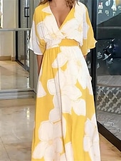 cheap Elegant Floral Dresses-Women&#039;s Formal Dress Floral Print V Neck Long Dress Maxi Dress Formal Wedding Party 3/4 Length Sleeve Summer