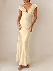 abordables Robes pour invitées de mariage-Robe de mariage invitée en mermaid bleu ciel Robe élégante Formelle Cravate noire Longueur au sol Manches courtes Col en V Charmeuse Dos croisé avec fronces 2025