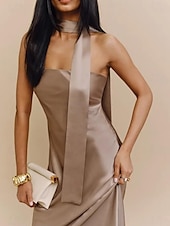 economico Abiti da sposa-Abiti da matrimonio per invitati in stile Sheath abito elegante formale black tie lunghezza totale senza maniche senza spalline in charmeuse con spalline 2025