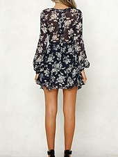 preiswerte Elegante Blumenkleider-Damen Freizeitkleid Blumendruck V-Ausschnitt Minikleid Stilvoll Casual Täglich Date Langarm Herbst