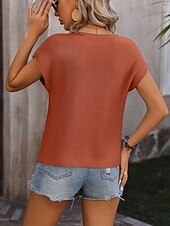abordables Colores sólidos-Mujer Chaleco suéter Elegante Casual Color sólido Estriado Cuello Alto Bolsillo Mangas cortas Tops regulares Tejer Trabajo Negro Verde Ejército Verano