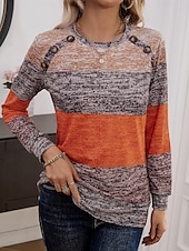 billige Plain t-skjorte-Dame Tunika Nyanse Grafisk Stripet Elegant Årgang Stilfull Langermet Crew-hals Vanlige topper Daglig Knapper Rød Blå Oransje Vår Høst