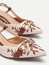 billiga Formell-Dam Klackar Heeled Mules Semester Fest Arbete Blommig Broderad Stilettklack Spetsig tå Elegant bohemliv Mode Denim Imitationsläder Loafers Svart Silver Brun
