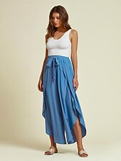 billige damebukser-rayon swing himmelblå langbukser