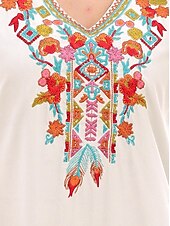 billiga Damklänningar-Dam Svart klänning Mini klänning Broderad Cocktailfest Datum Semester Ledigt Boho V-hals Kortärmad Fjäril Svart Vit Orange Färg