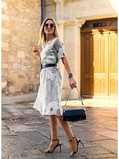 cheap Casual Dress-Women&#039;s Elegant Chiffon Dress Floral Mesh Print Crew Neck Midi Dress Daily Vacation Short Sleeve Summer Spring