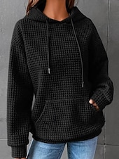 abordables Sweatshirts et Hoodies Texturés-sweat à capuche pour femme pull décontracté texturé uni vêtements de tous les jours poche avant à capuche manches longues noir blanc rose gris automne&amp;amp; hiver