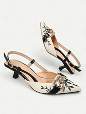 billiga Formell-Dam Klackar Heeled Mules Semester Fest Arbete Blommig Broderad Stilettklack Spetsig tå Elegant bohemliv Mode Denim Imitationsläder Loafers Svart Silver Brun