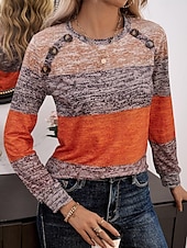 billige Plain t-skjorte-Dame Tunika Nyanse Grafisk Stripet Elegant Årgang Stilfull Langermet Crew-hals Vanlige topper Daglig Knapper Rød Blå Oransje Vår Høst