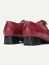 olcso Block Heels-női bordó mary jane pumpák - klasszikus alacsony sarkú ruhacipő