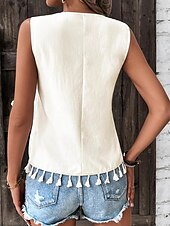 billige Boho t-skjorte-Dame Singleter Fritid Ermeløs V-hals Vanlige topper Daglig Trykt mønster Svart Hvit Rosa matt-hvit Sommer