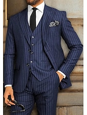 cheap Formal Suits-Men&#039;s Wedding Suits Black Dark Navy Party Dress Solid Colored Tailored Fit 3 Piece Single Breasted Two-buttons