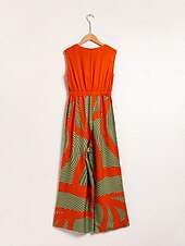 Недорогие Jumpsuits-атласный полосатый комбинезон без рукавов с v-образным вырезом