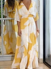 cheap Elegant Floral Dresses-Women&#039;s Formal Dress Floral Print V Neck Long Dress Maxi Dress Formal Wedding Party 3/4 Length Sleeve Summer